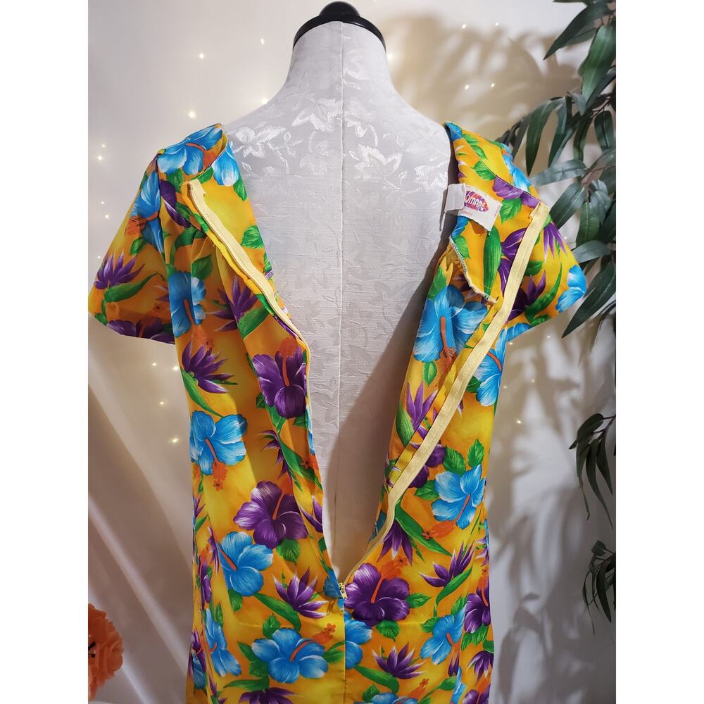 Vtg 60s 70s Pomare Hawaiian Floral Hibiscus Dress Mini Mumu Luau Tiki Aloha Rare - Picture 6 of 9